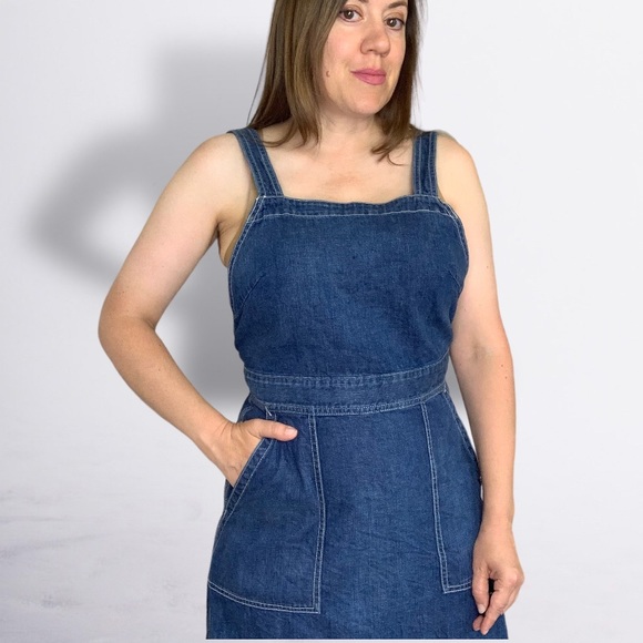 Polo Ralph Lauren Blue Denim Jumper Overalls Pinafore Retro Apron Dress Size 8 - Picture 3 of 16